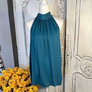 Max Studio Elegant Teal Halter Neck Women's Top with Back Bow